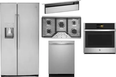 5 Piece Package Includes Refrigerator, Cooktop, Wall Oven, Hood And Dishwasher